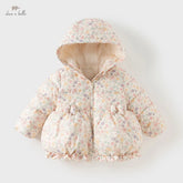 Girls Floral Waterproof Down Jacket – Warm Winter Outerwear